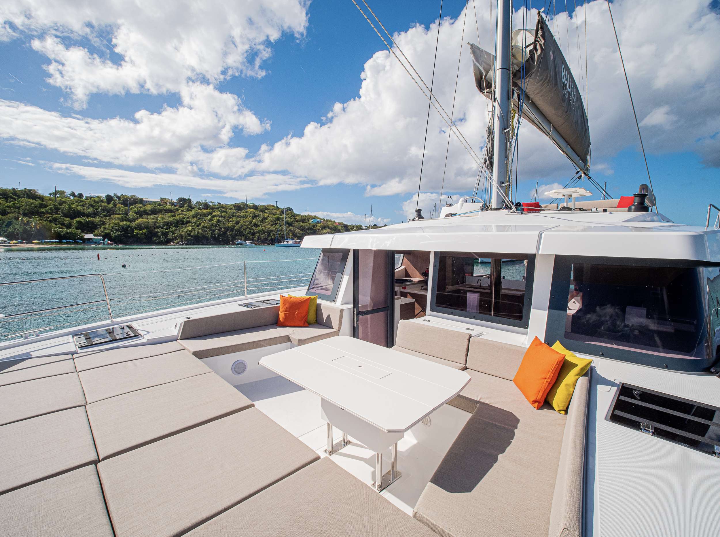 Open foredeck lounge aboard Bavarian Bliss